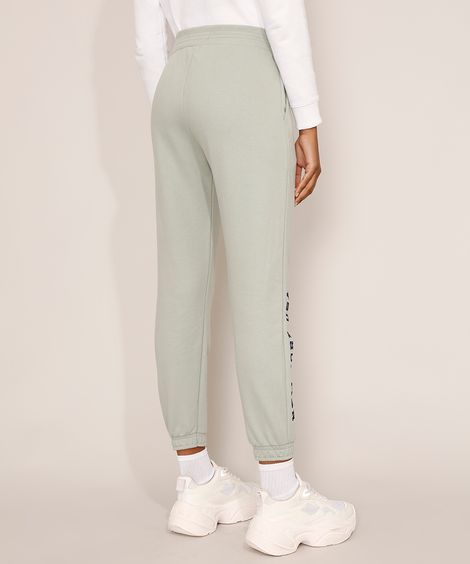 Calça de Moletom Jogger Feminina Cintura Alta "New York" com Bolsos Verde