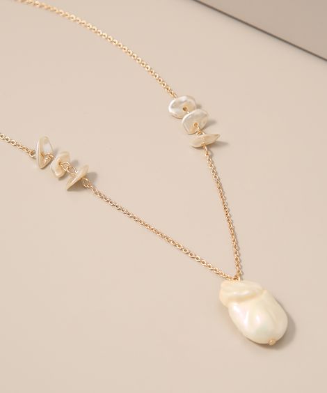 Colar Feminino Longo com Pérolas Dourado