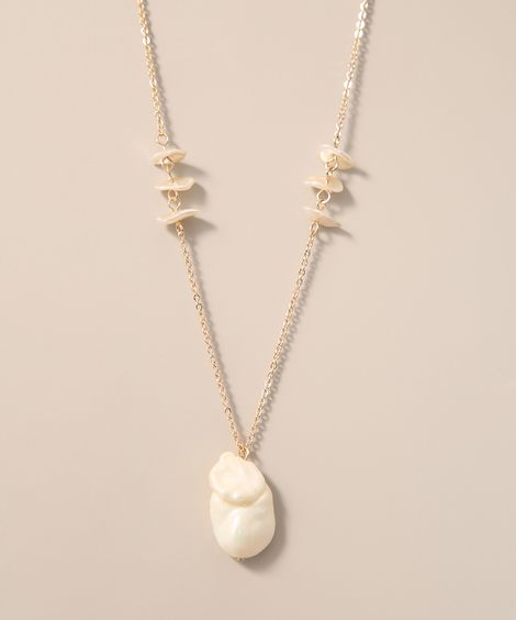 Colar Feminino Longo com Pérolas Dourado
