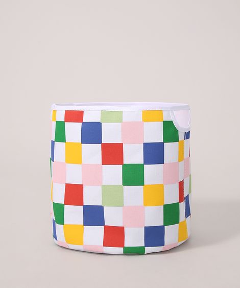 Cesto Feminino Redondo Estampado Quadriculado Branco
