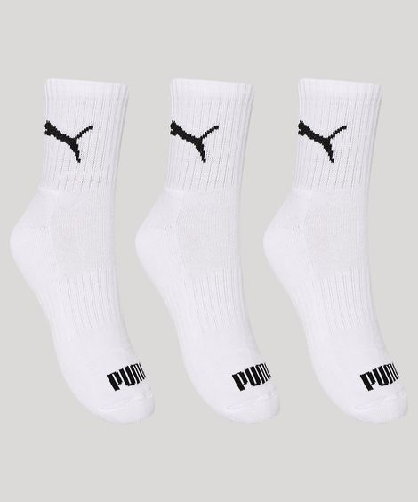 Kit de 3 Pares de Meias Masculinas Cano médio Puma - branco