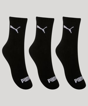 Kit de 3 Pares de Meias Masculinas Cano Médio Puma Preto