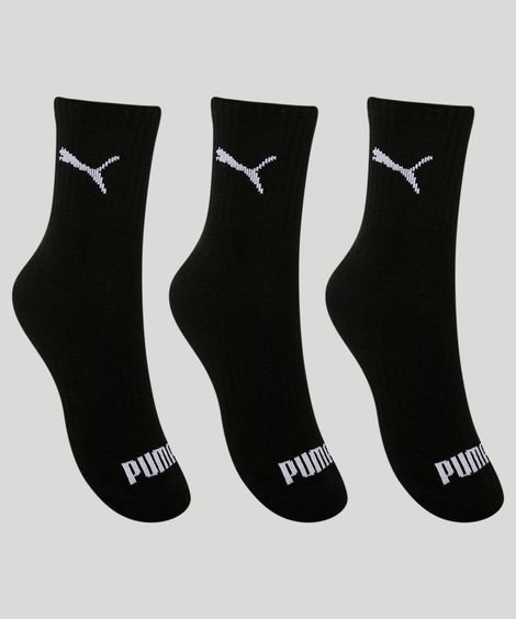 Kit de 3 Pares de Meias Masculinas Cano médio Puma - preto