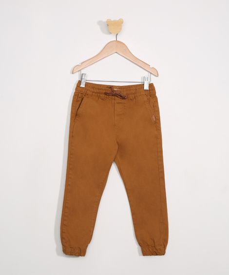 Calça de Sarja Infantil Jogger com Cordão Caramelo