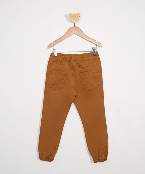 Calça de Sarja Infantil Jogger com Cordão Caramelo