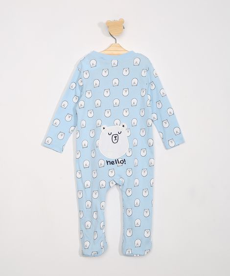 Macacão Infantil Manga Longa Estampado de Urso Polar  Azul Claro