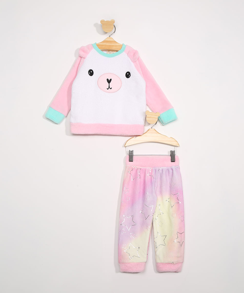 Pijama-de-Fleece-Infantil-Raglan-Ursinho-Manga-Longa-Rosa-9972641-Rosa_1