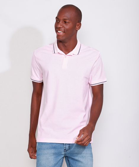 Polo de Piquet Masculina Básica Comfort Manga Curta Rosa Claro