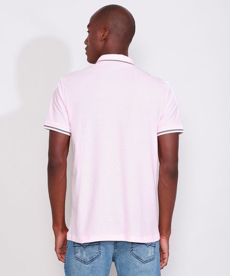 Polo de Piquet Masculina Básica Comfort Manga Curta Rosa Claro