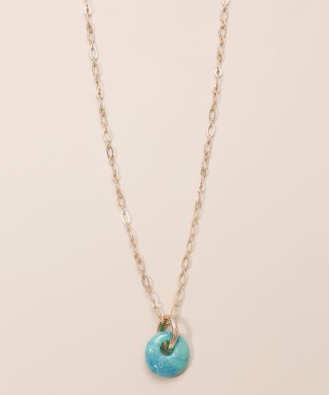 Colar Feminino Longo com Pingente de Argolas Dourado