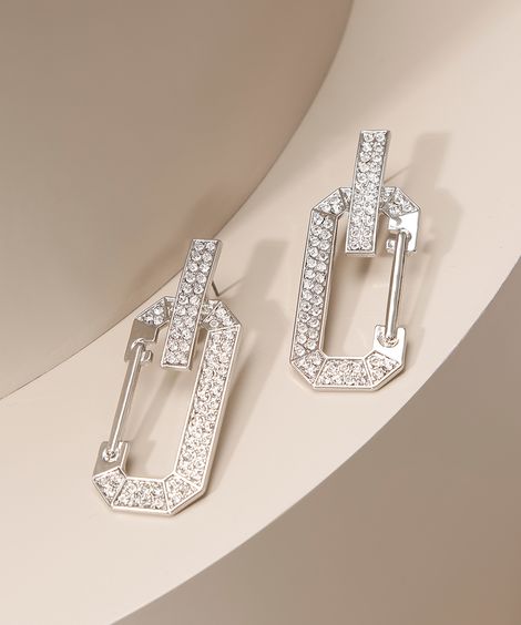 Brinco Feminino Mosquetão com Strass Prateado