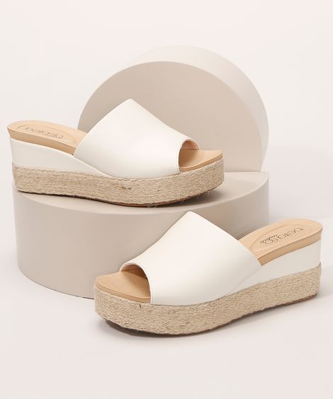 Tamanco Feminino Beira Rio Plataforma com Corda Off White
