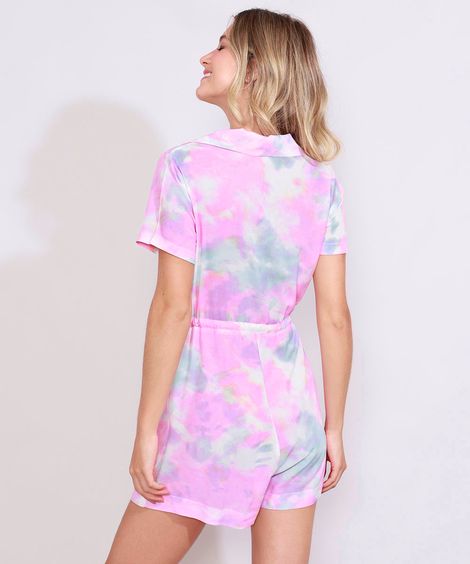 Macaquinho Feminino Estampado Tie Dye Manga Curta  Multicor
