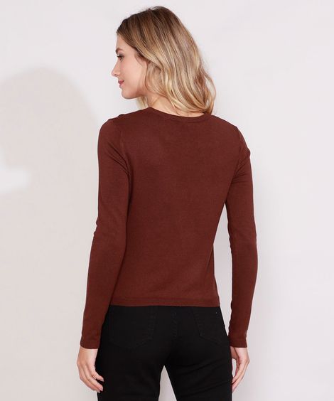 suéter de tricot manga longa básico marrom