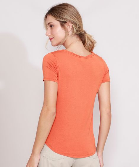 Camiseta Feminina Básica Manga Curta Decote V Laranja
