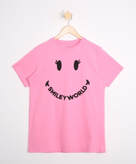 Blusa Juvenil SmileyWorld Manga Curta Rosa