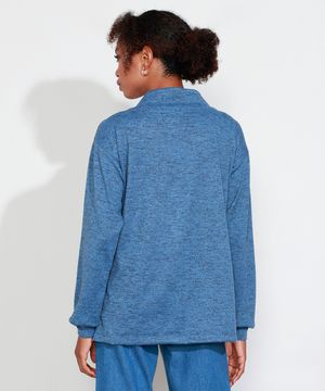 Cardigan de Tricô Feminino Mindset Longo Decote V Azul Marinho