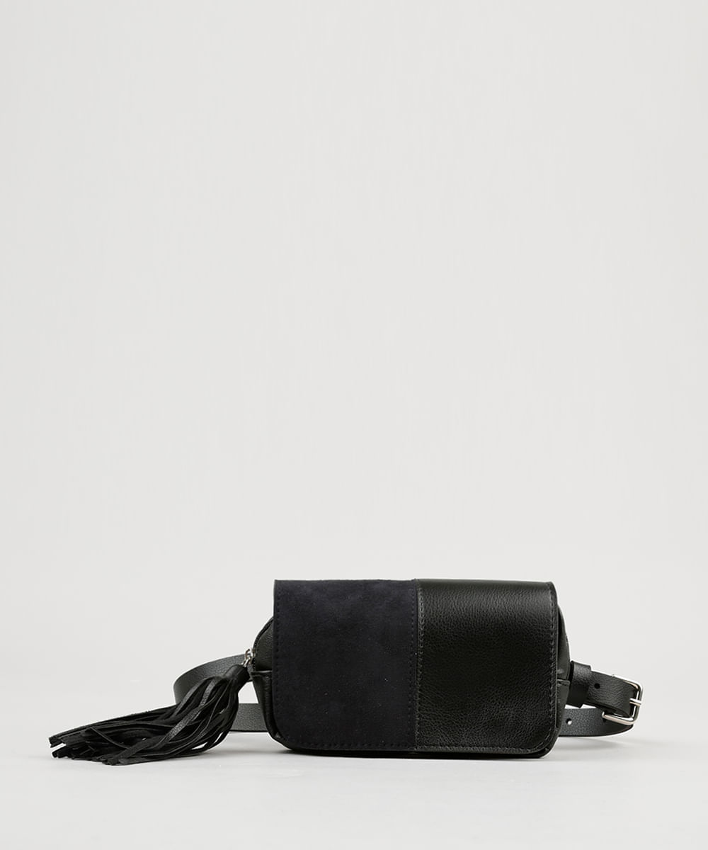 Pochete-Feminina-com-Suede-e-Tassel-Preta-9167659-Preto_1