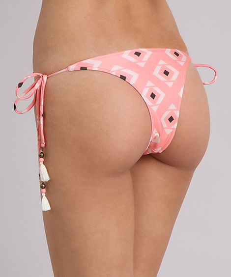 Biquíni Calcinha Tanga Estampada Geométrica com Proteção UV50+ Rosê