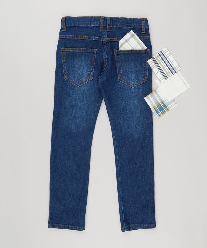 Calca-Jeans-Infantil-com-Retalho-Xadrez-em-Algodao---Sustentavel-Azul-Escuro-9169396-Azul_Escuro_2