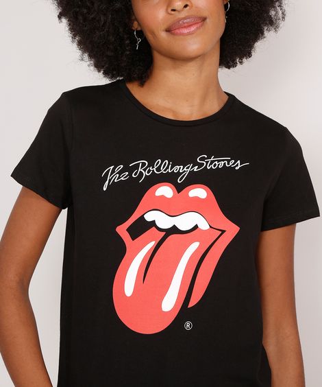 Camiseta The Rolling Stones Manga Curta Decote Redondo Preto