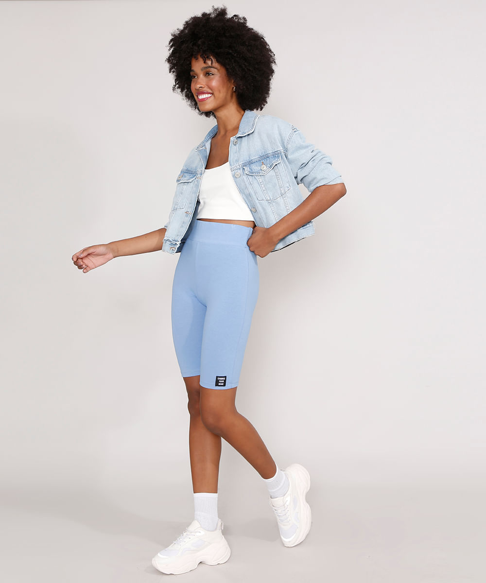 Bermuda Ciclista Cintura Alta Azul