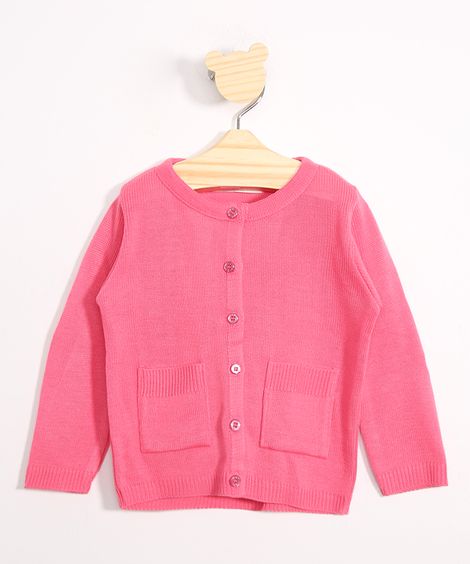 Cardigan de Tricô Infantil Básico Pink