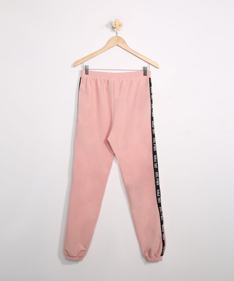 Calça de Moletom Juvenil Jogger com Faixa Lateral Rosa