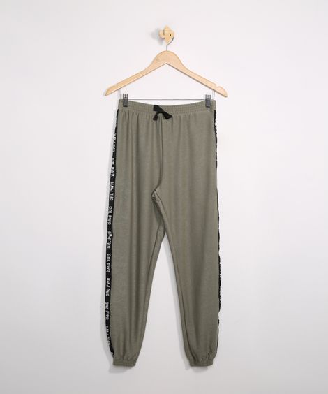 Calça Juvenil de Moletom Jogger com Faixa Lateral Verde