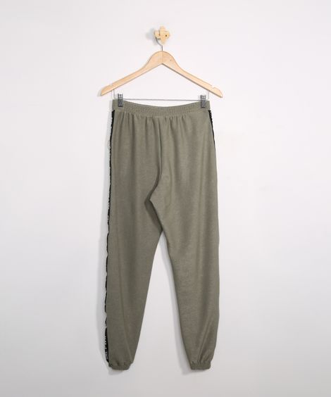 Calça Juvenil de Moletom Jogger com Faixa Lateral Verde