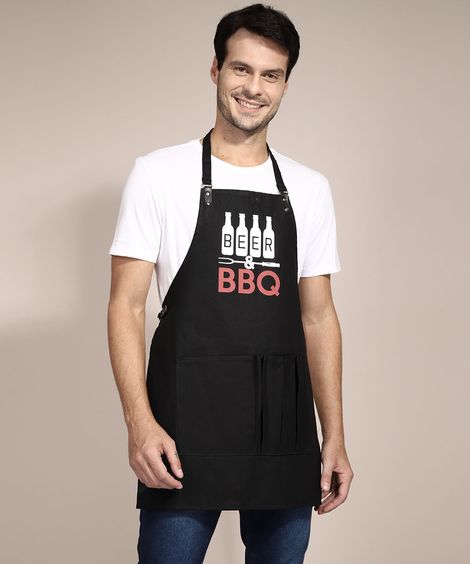 Avental de Algodão "Beer BBQ" Preto