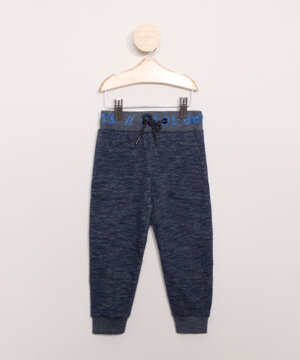Calça Infantil de Moletom Jogger com Recortes Azul Marinho Menor preço em Calça Infantil de Moletom Jogger com Recortes Azul Marinho