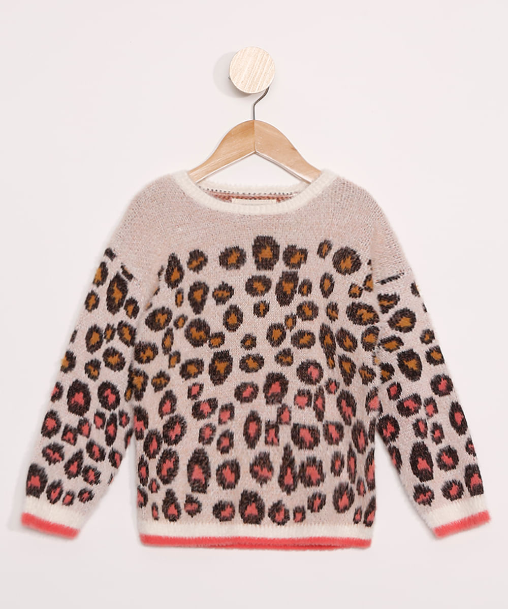 Sueter-Infantil-de-Trico-Estampado-Animal-Print-de-Onca-Rosa-Claro-9806580-Rosa_Claro_1