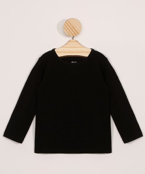 Blusa Infantil Básica Manga Longa Preta