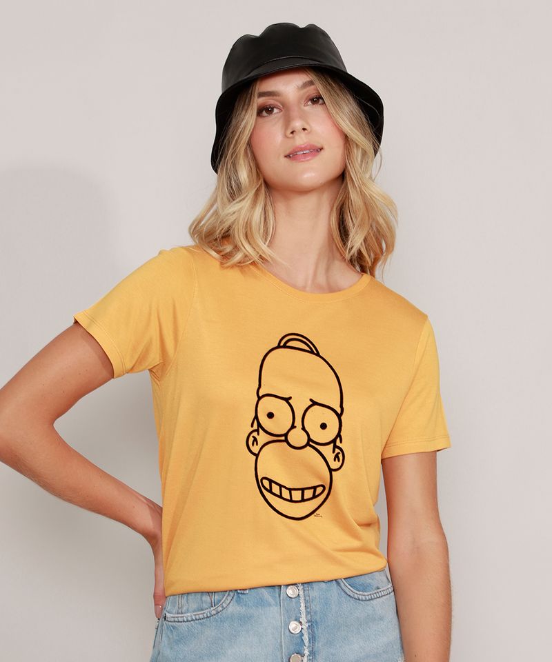 Camiseta-Homer-Simpson-Manga-Curta-Decote-Redondo-Mostarda-9981498-Mostarda_1