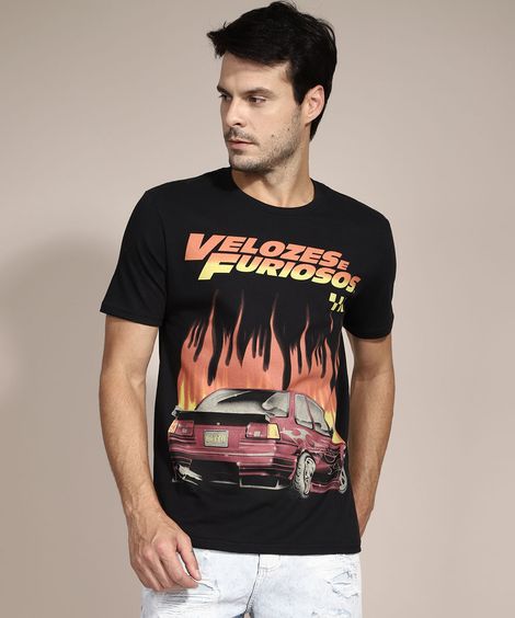 Camiseta Velozes e Furiosos Manga Curta Gola Careca Preta
