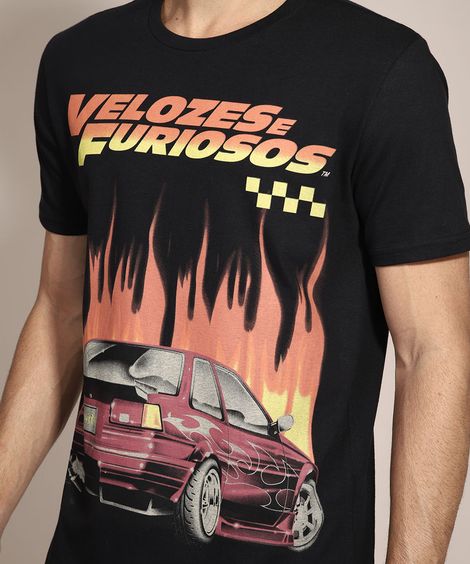 Camiseta Velozes e Furiosos Manga Curta Gola Careca Preta