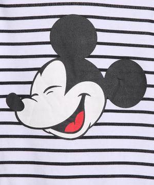 Body Infantil Mickey Listrado Manga Longa Off White