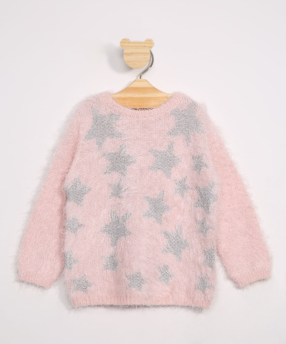 Sueter-Infantil-de-Trico-com-Pelo-Estampado-Estrelas-Rosa-9972427-Rosa_1
