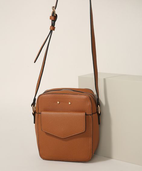 Bolsa Feminina Shoulder Bag Pequena com Bolso Caramelo
