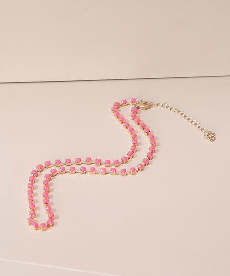 Colar de Strass Curto Rosa