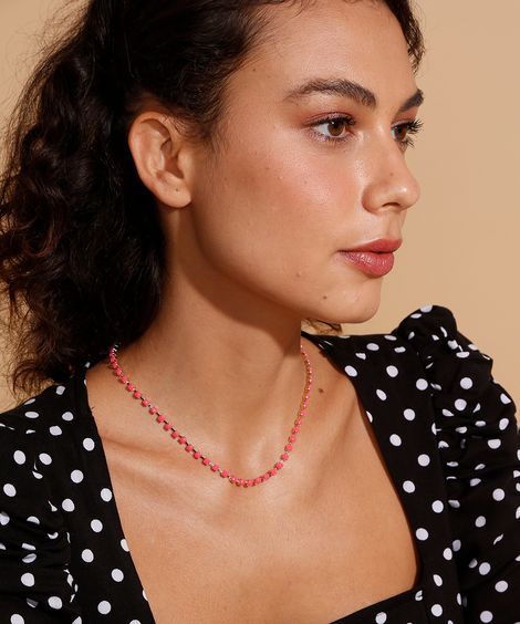 Colar de Strass Curto Rosa