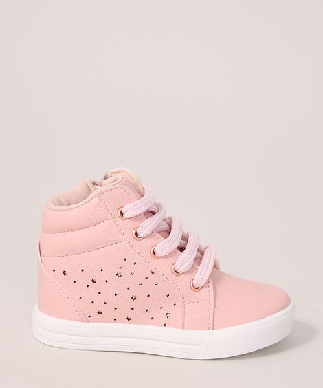 Tênis Infantil Cano Alto com Estrelas Rosa