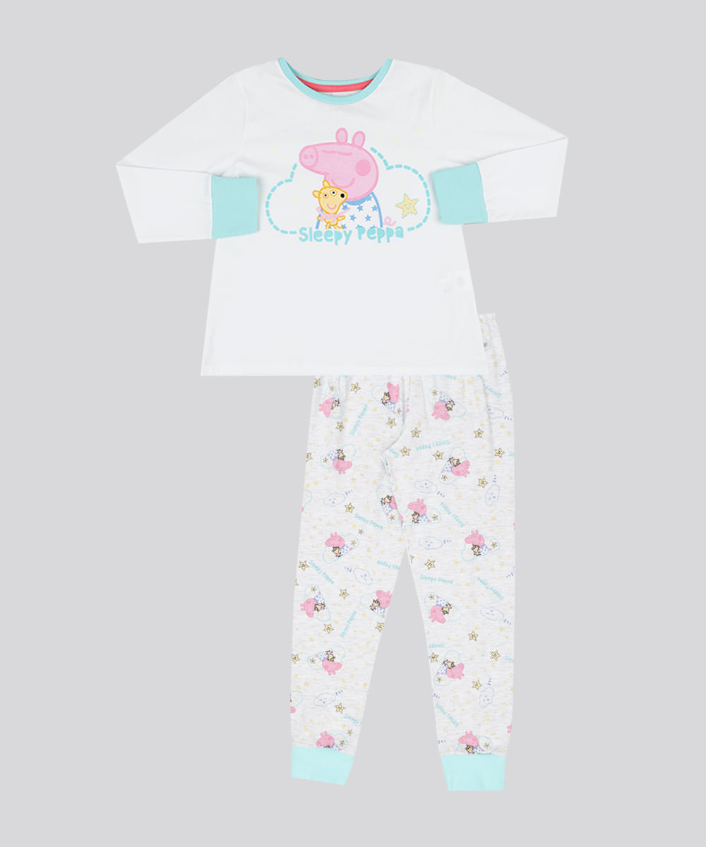 Pijama Infantil Peppa Pig Brilha no Escuro Manga Longa Decote Redondo Cinza Mescla Menor preço em Pijama Infantil Peppa Pig Brilha no Escuro Manga Longa Decote Redondo Cinza Mescla