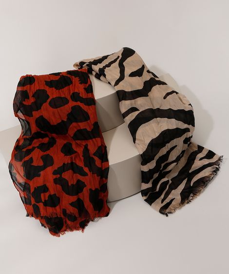 Kit de 2 Lenços Femininos Estampados Animal Print Multicor