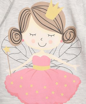 Pijama Infantil de Moletom Manga Longa Bailarina Brandili Cinza Mescla Claro