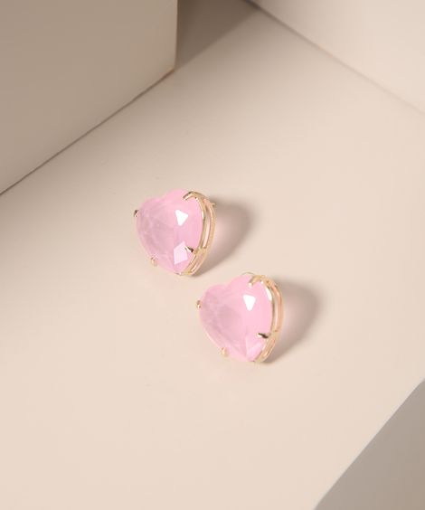 Brinco Feminino de Coração com Pedra Zircônia Dourado