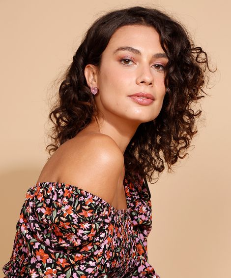 Brinco Feminino de Coração com Pedra Zircônia Dourado
