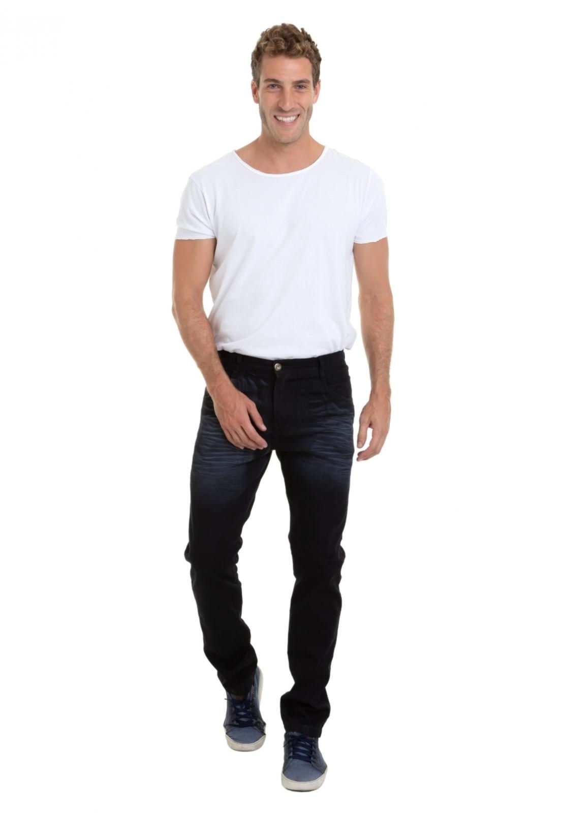 Calça Jeans Masculina Versatti Reta Slim Lavagem Azul Escuro Los Angeles Menor preço em Calça Jeans Masculina Versatti Reta Slim Lavagem Azul Escuro Los Angeles