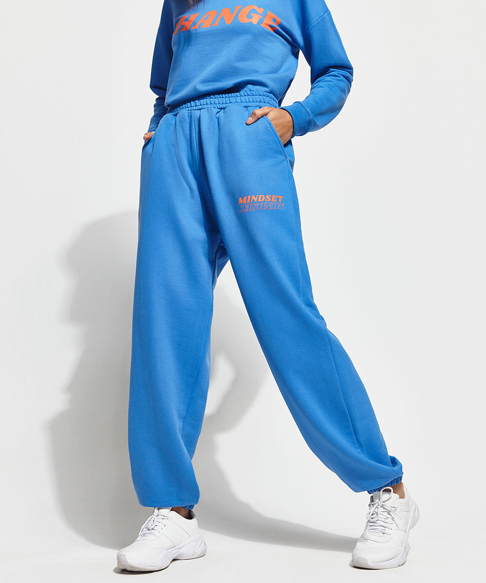 Calça Baggy Jogger de Moletom com Bolsos Mindset Azul Royal Menor preço em Calça Baggy Jogger de Moletom com Bolsos Mindset Azul Royal